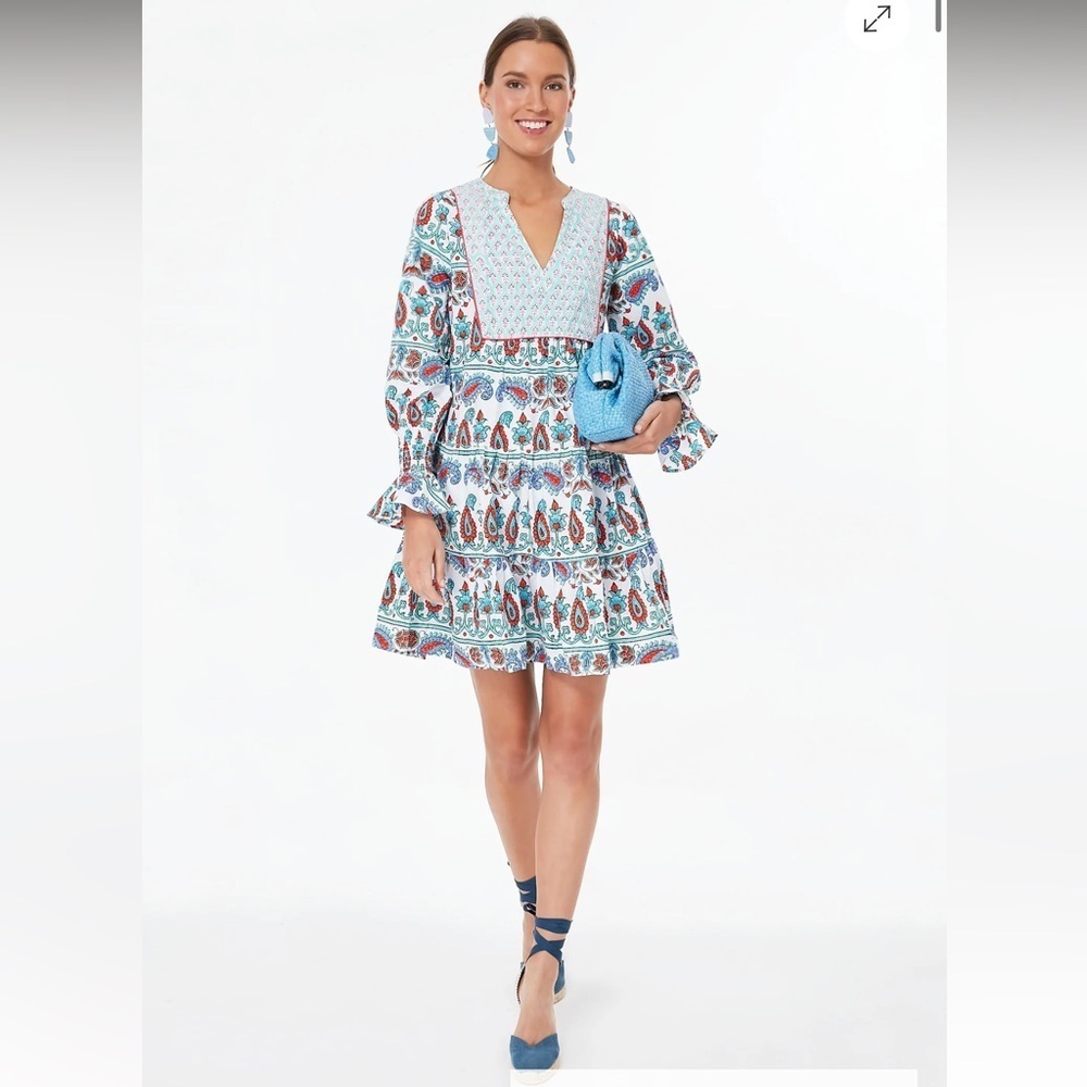 Tuckernuck Teal and seagrass block print dress size XS new with tags